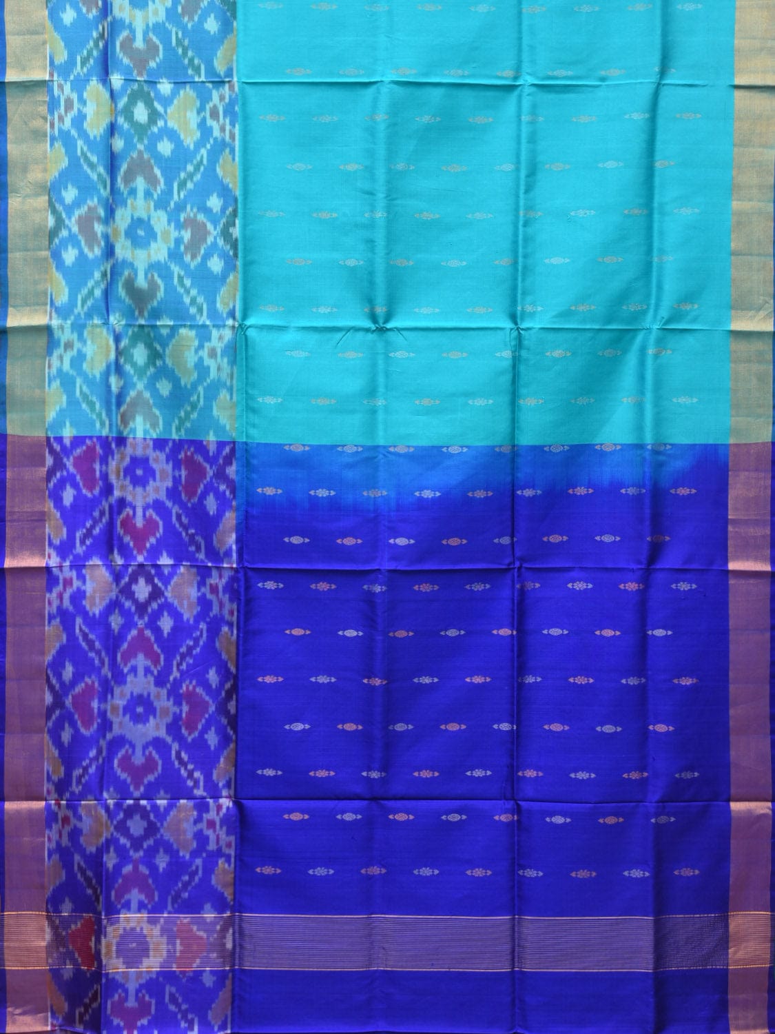 Light Blue and Blue Uppada Silk Handloom Saree with Buta and Ikat Border Design u2084
