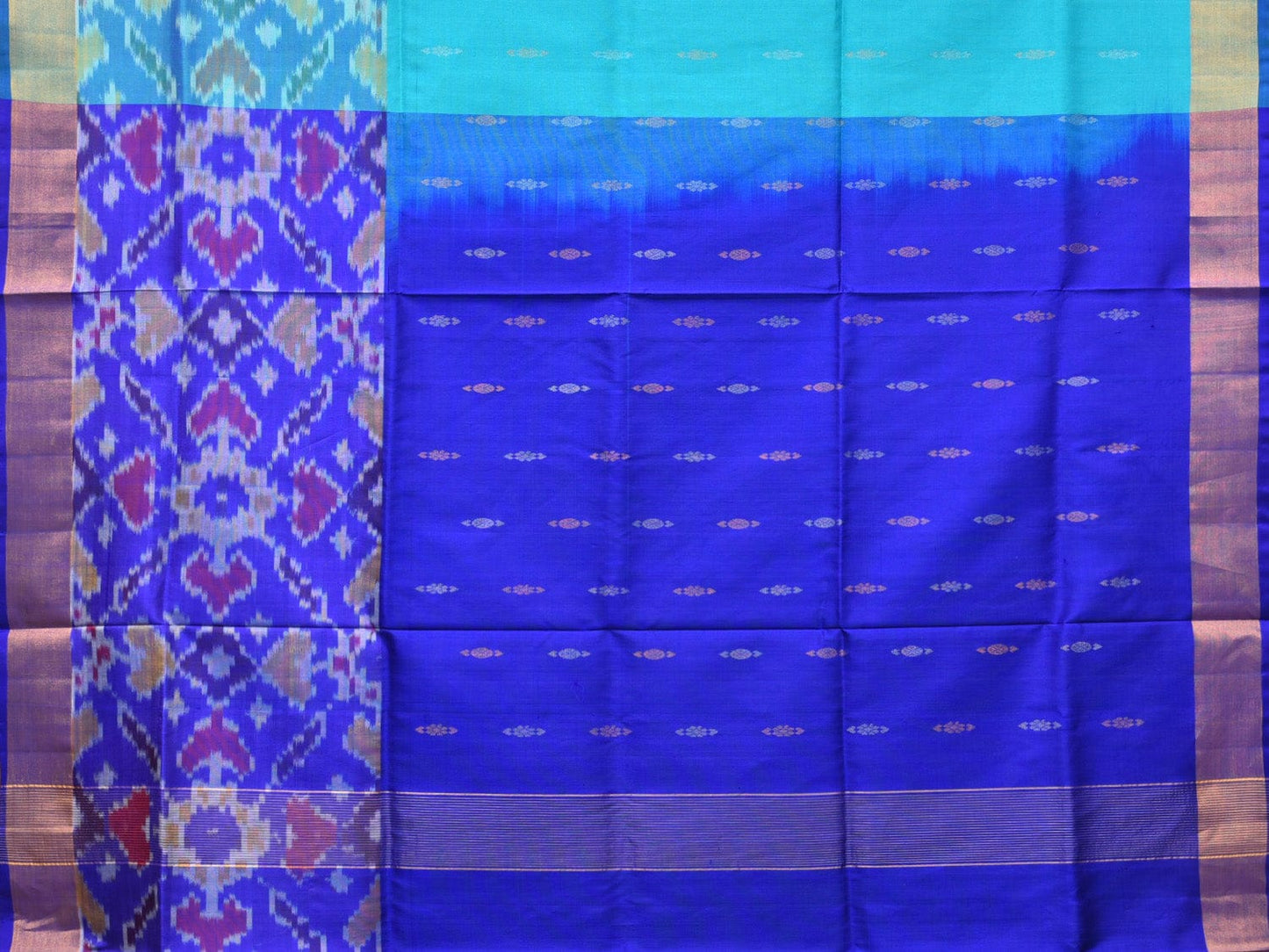 Light Blue and Blue Uppada Silk Handloom Saree with Buta and Ikat Border Design u2084