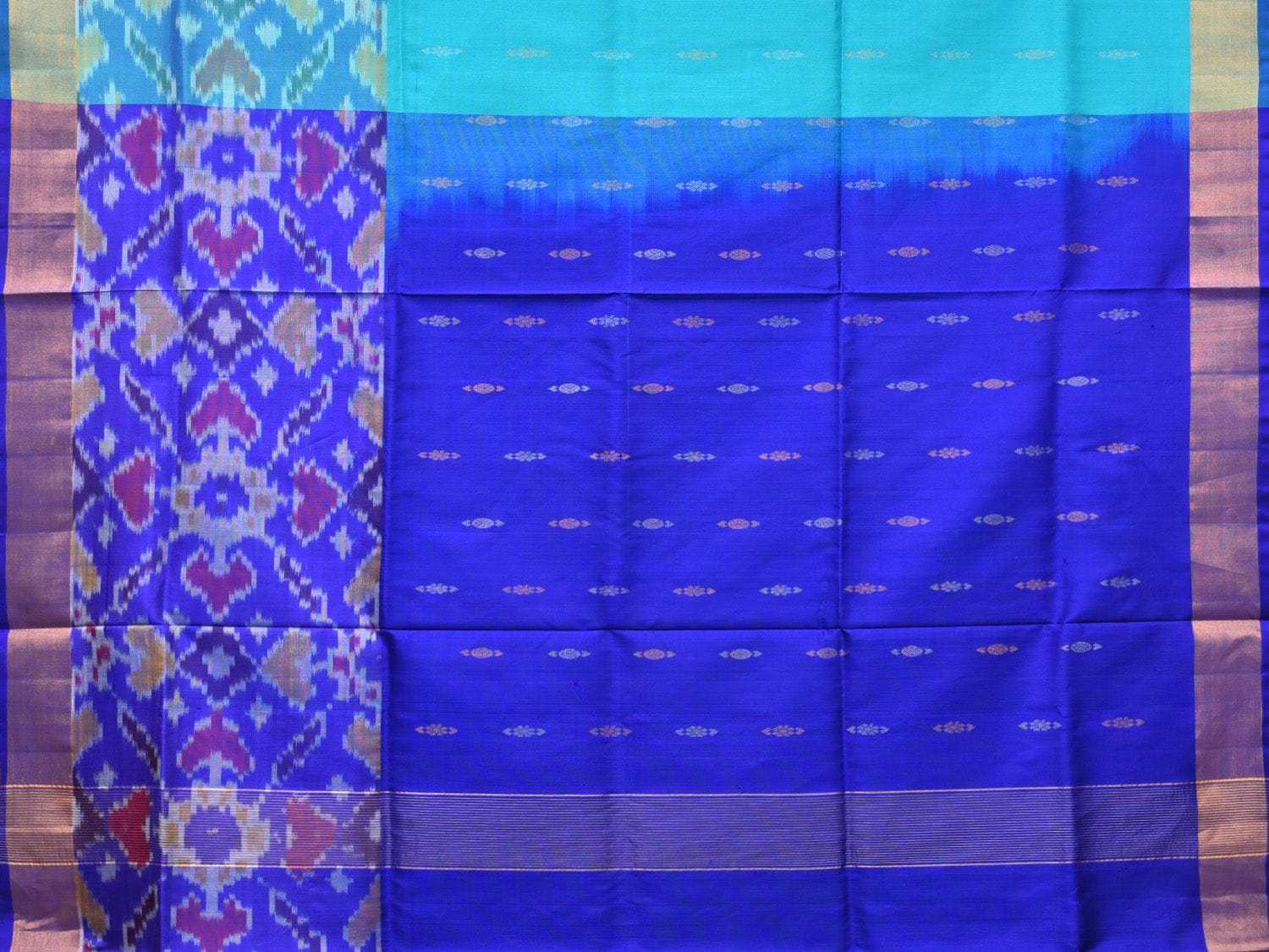 Light Blue and Blue Uppada Silk Handloom Saree with Buta and Ikat Border Design u2084