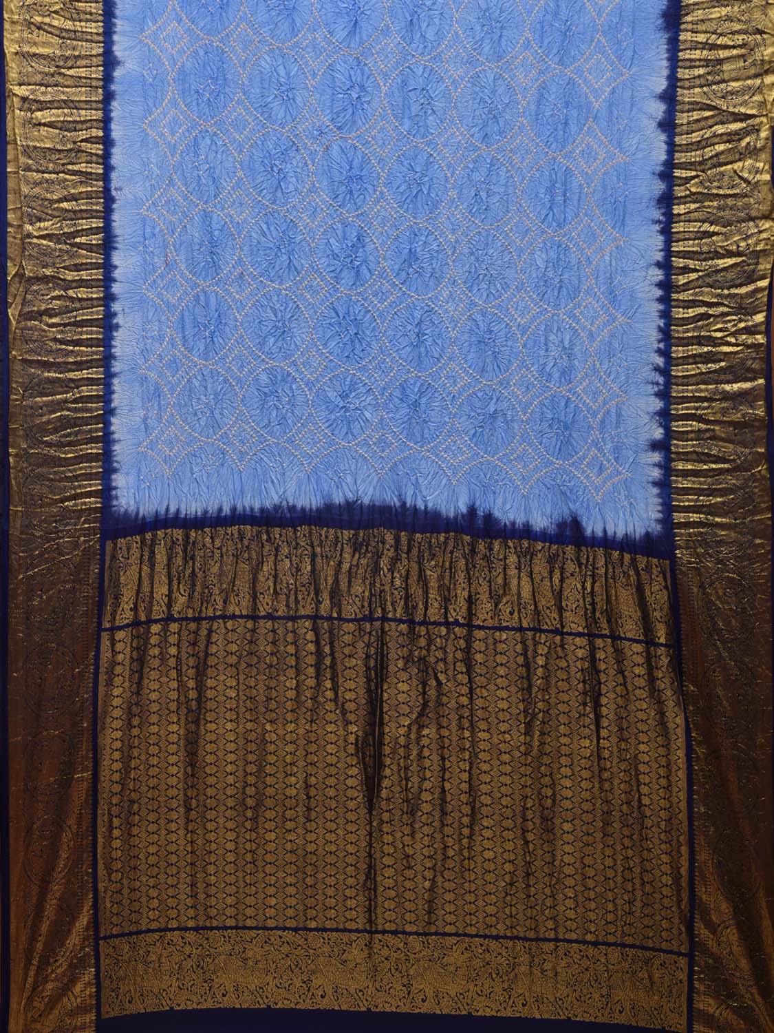 Light Blue and Dark Blue Bandhani Kanchipuram Silk Handloom Saree with Pallu and Border Design bn0449