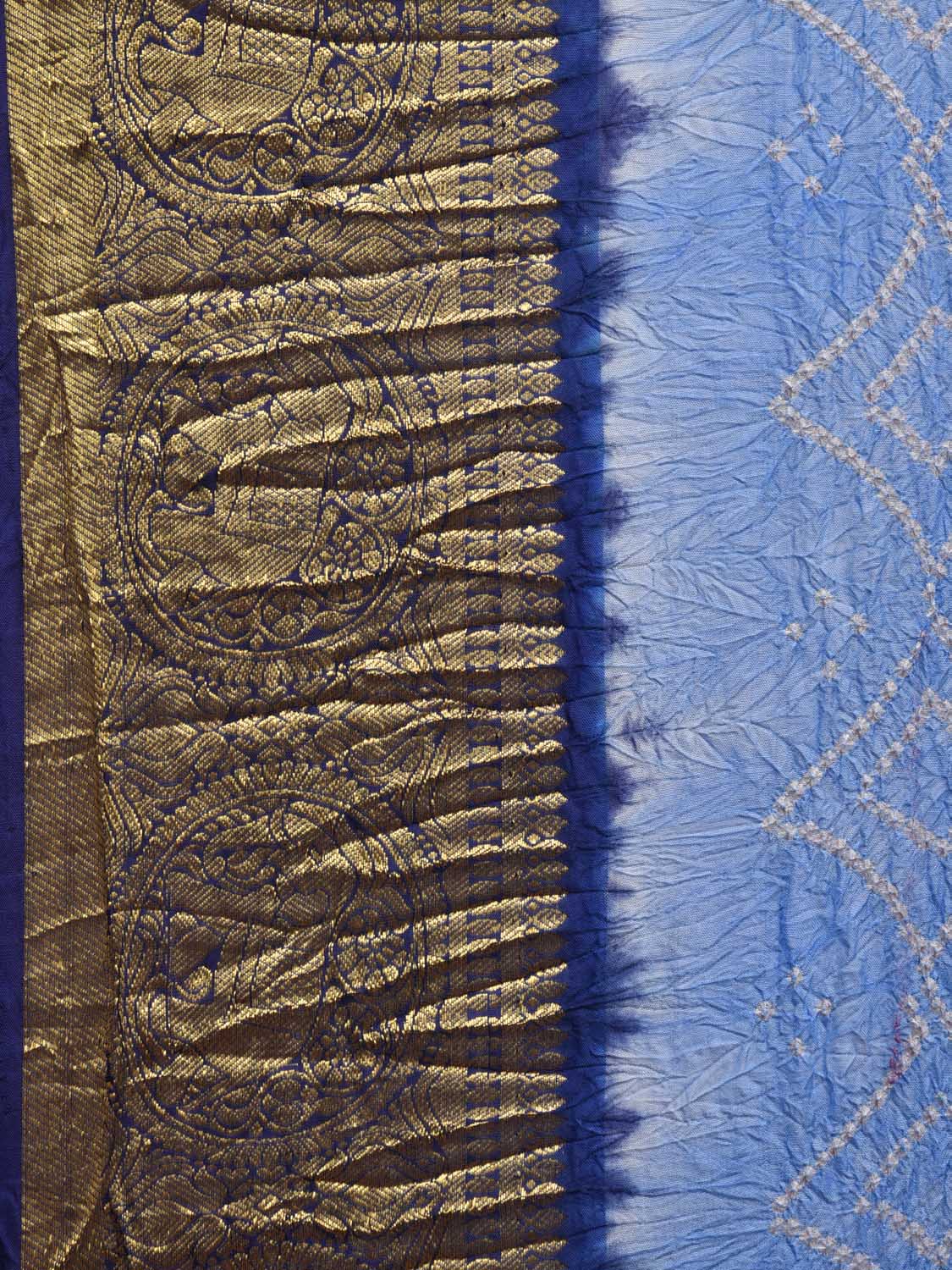 Light Blue and Dark Blue Bandhani Kanchipuram Silk Handloom Saree with Pallu and Border Design bn0449