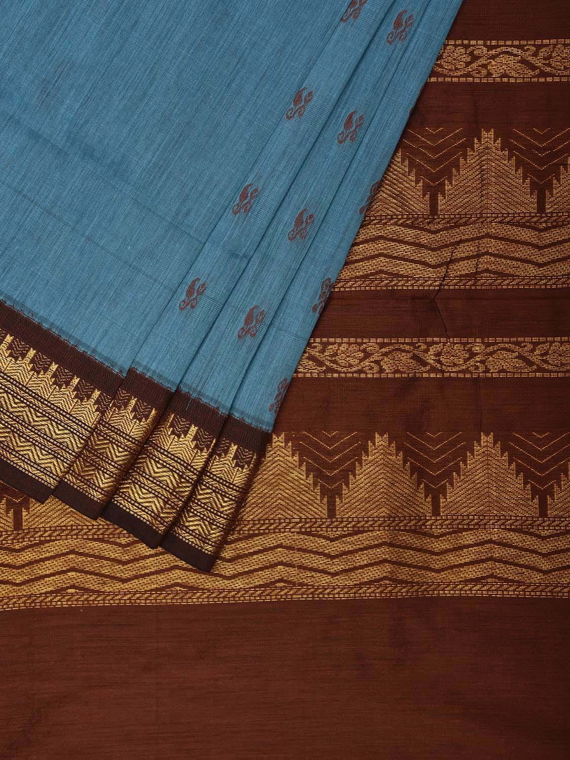 Light Blue and Fawn Gadwal Cotton Saree with Pallu and Border Design g0426