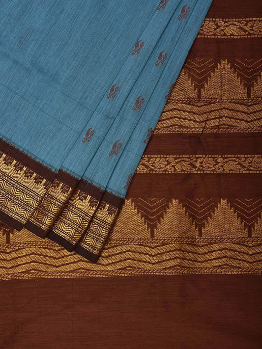 Light Blue and Fawn Gadwal Cotton Saree with Pallu and Border Design g0426