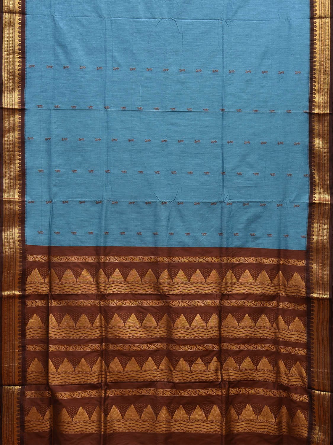 Light Blue and Fawn Gadwal Cotton Saree with Pallu and Border Design g0426
