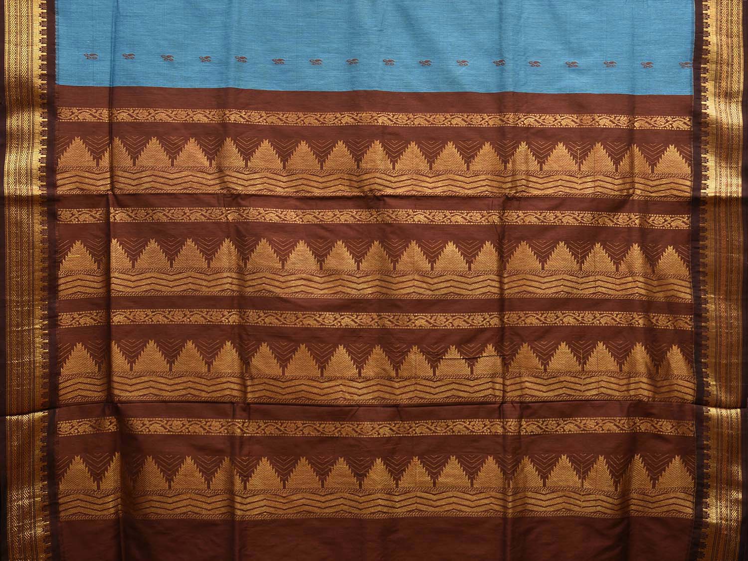 Light Blue and Fawn Gadwal Cotton Saree with Pallu and Border Design g0426