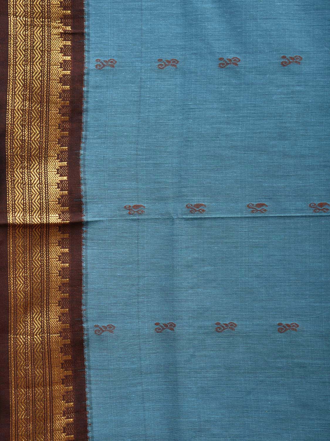 Light Blue and Fawn Gadwal Cotton Saree with Pallu and Border Design g0426