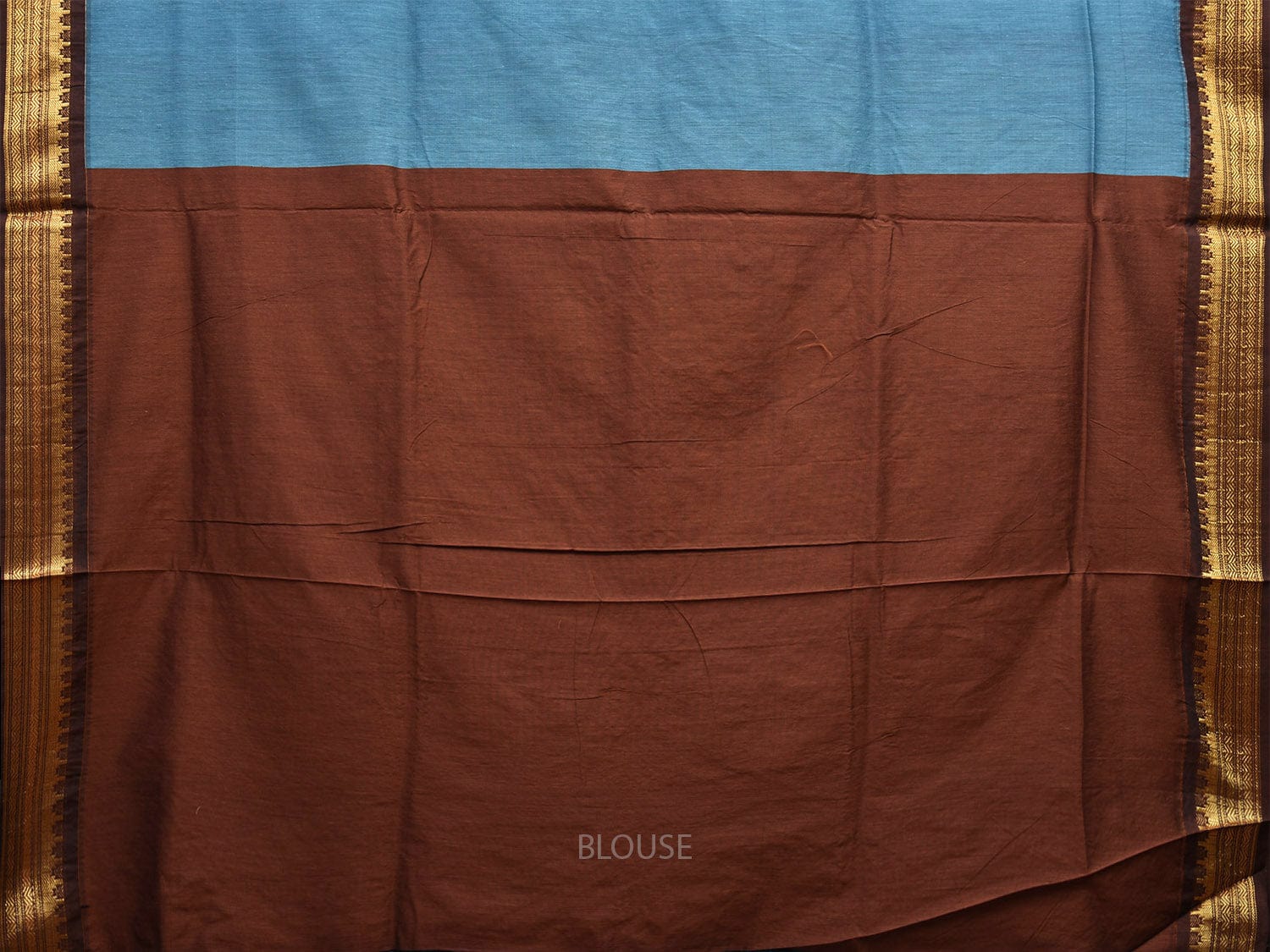 Light Blue and Fawn Gadwal Cotton Saree with Pallu and Border Design g0426