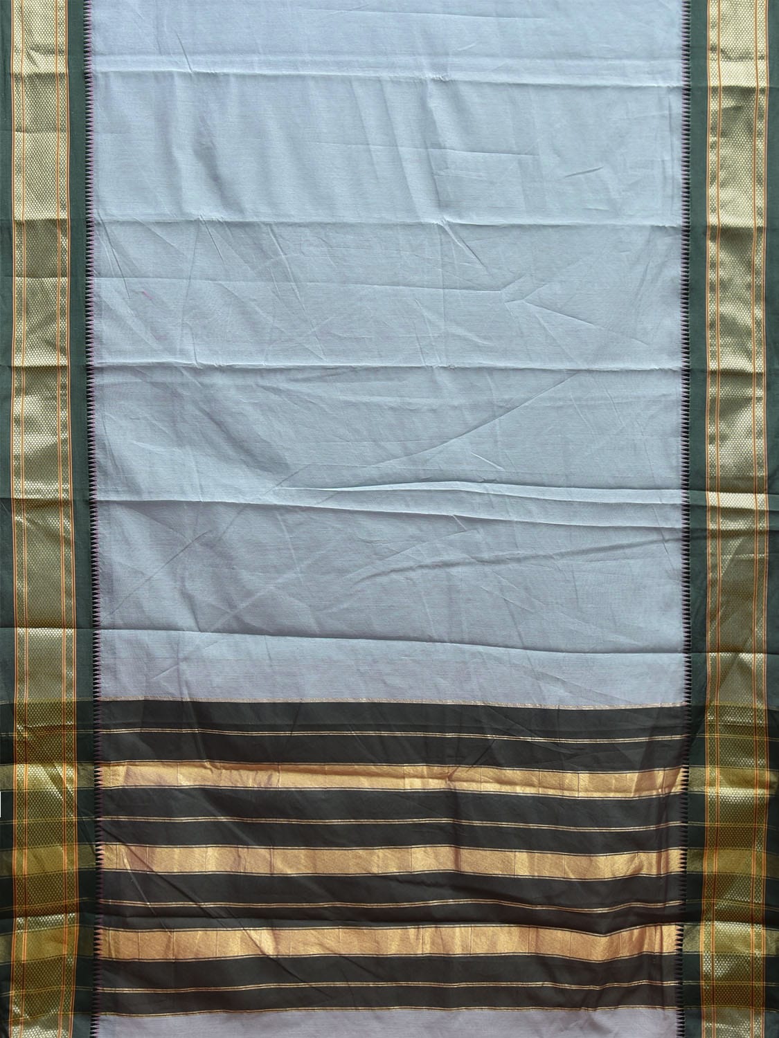 Light Blue and Green Bamboo Cotton Plain Saree with Contrast Pallu Design No Blouse bc0656