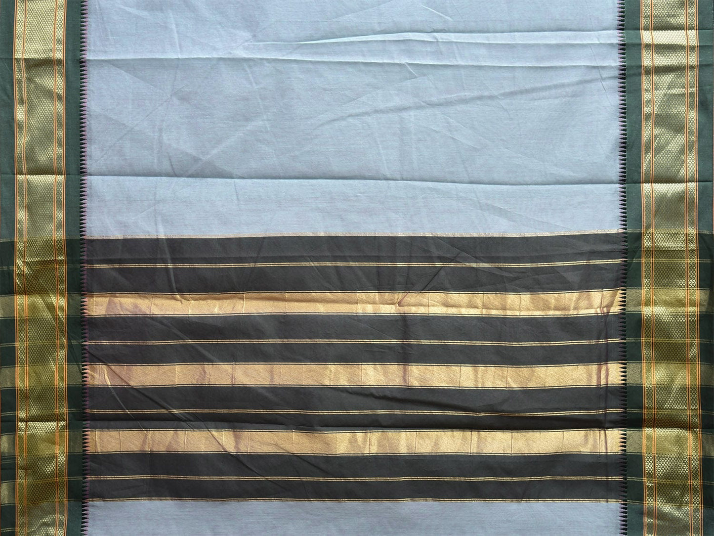 Light Blue and Green Bamboo Cotton Plain Saree with Contrast Pallu Design No Blouse bc0656