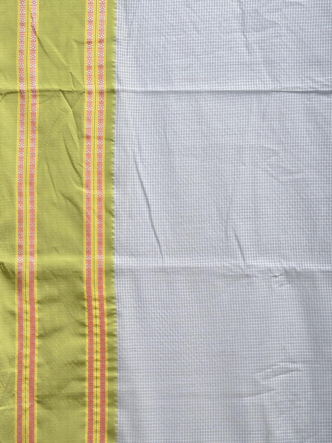 Light Blue and Green Bamboo Cotton Saree with Small Checks Design No Blouse bc0681