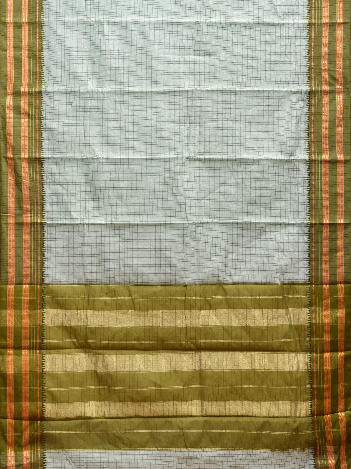 Light Blue and Green Bamboo Cotton Viscose Silk Saree with Checks Design No Blouse bc0593