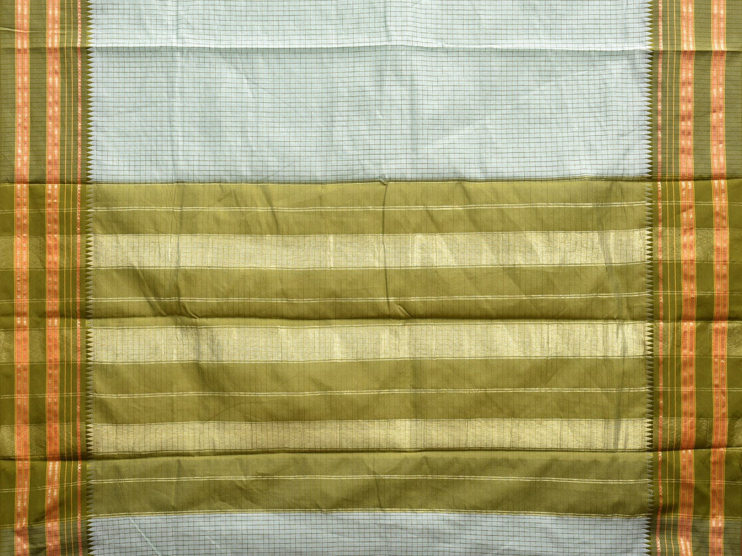 Light Blue and Green Bamboo Cotton Viscose Silk Saree with Checks Design No Blouse bc0593