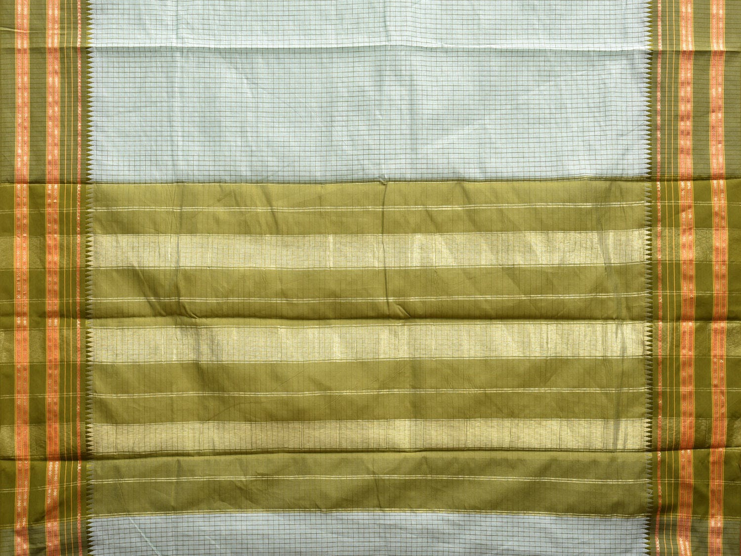 Light Blue and Green Bamboo Cotton Viscose Silk Saree with Checks Design No Blouse bc0593