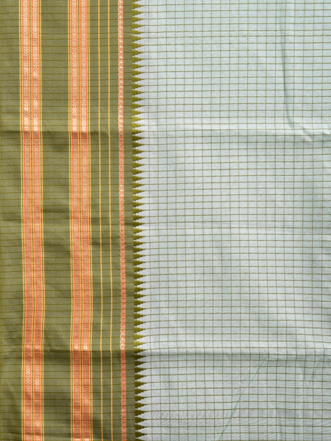Light Blue and Green Bamboo Cotton Viscose Silk Saree with Checks Design No Blouse bc0593