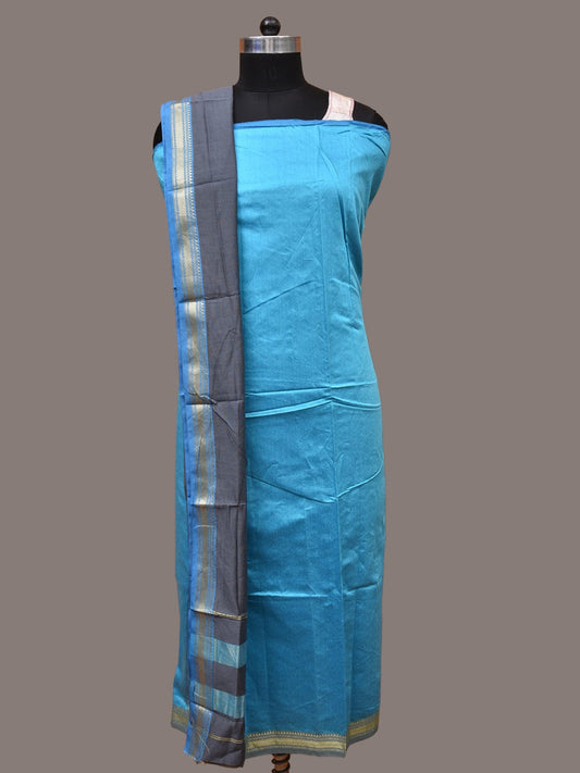 Light Blue and Grey Bamboo Cotton Fabric and Dupatta with Zari Border Design f0251