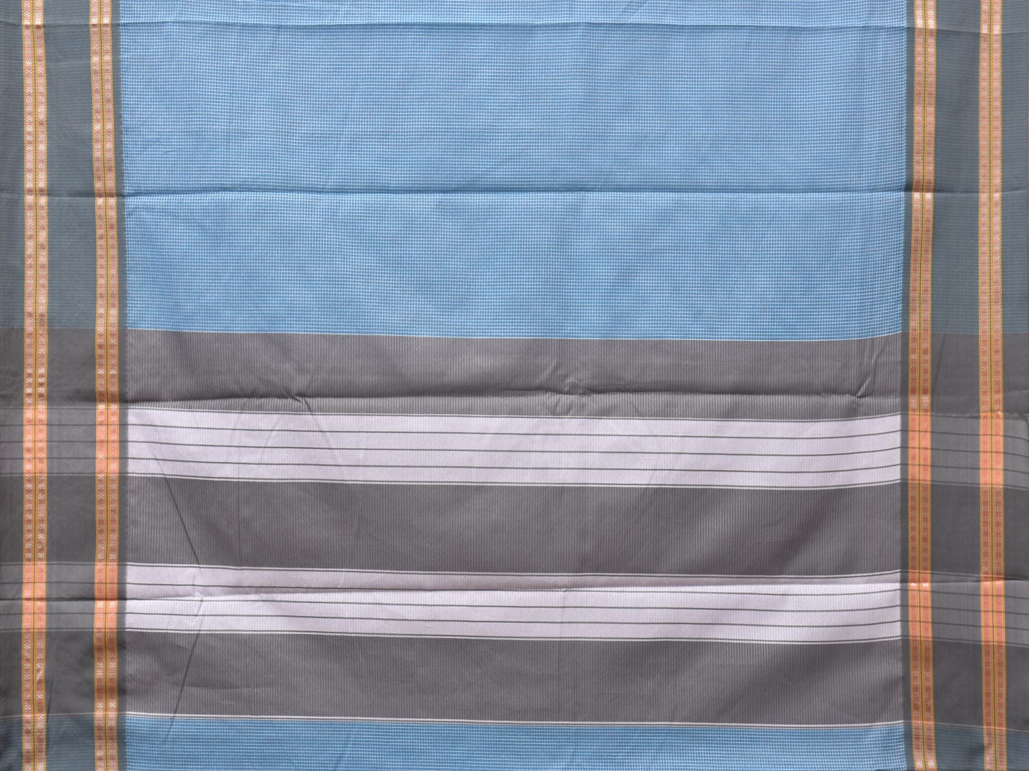 Light Blue and Grey Bamboo Cotton Saree with Small Checks Design No Blouse bc0263