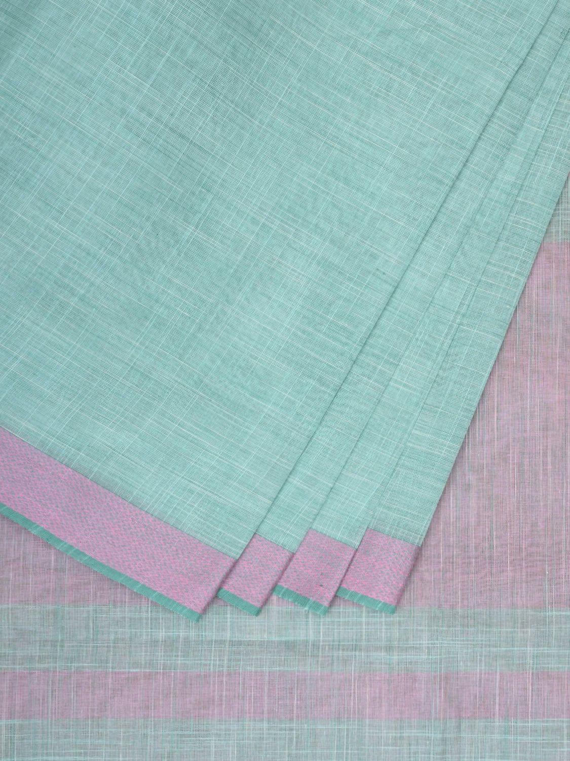 Light Blue and Lavender Kanchipuram Cotton Handloom Plain Saree with Strips Pallu Design k0586