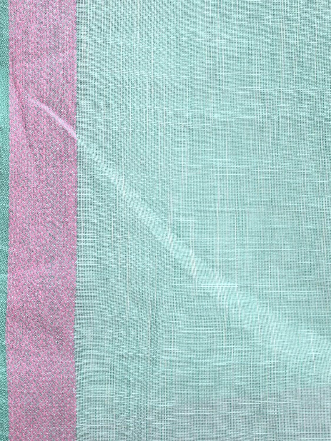 Light Blue and Lavender Kanchipuram Cotton Handloom Plain Saree with Strips Pallu Design k0586