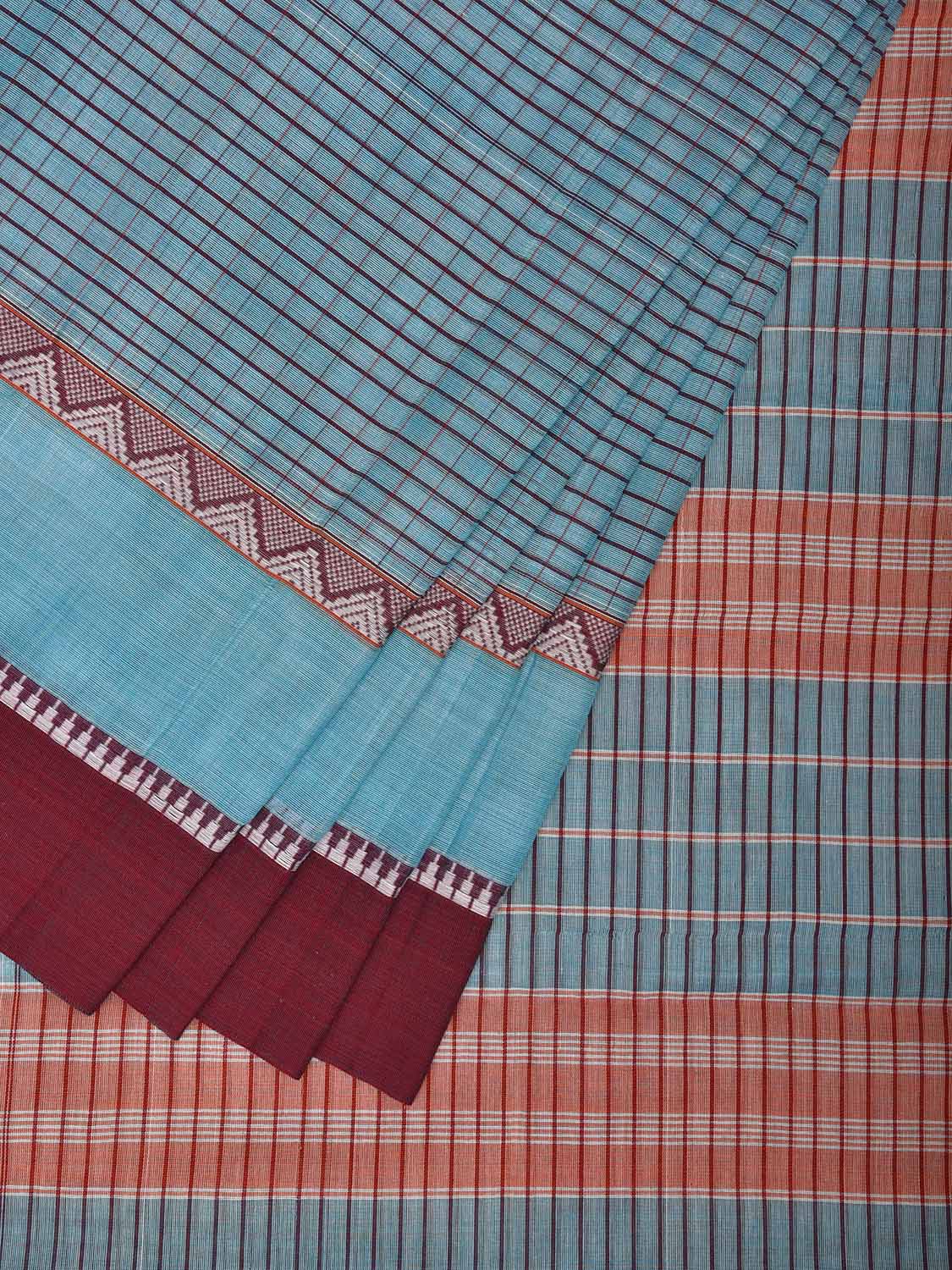 Light Blue and Maroon Narayanpet Cotton Saree with Strips Design No Blouse np1078