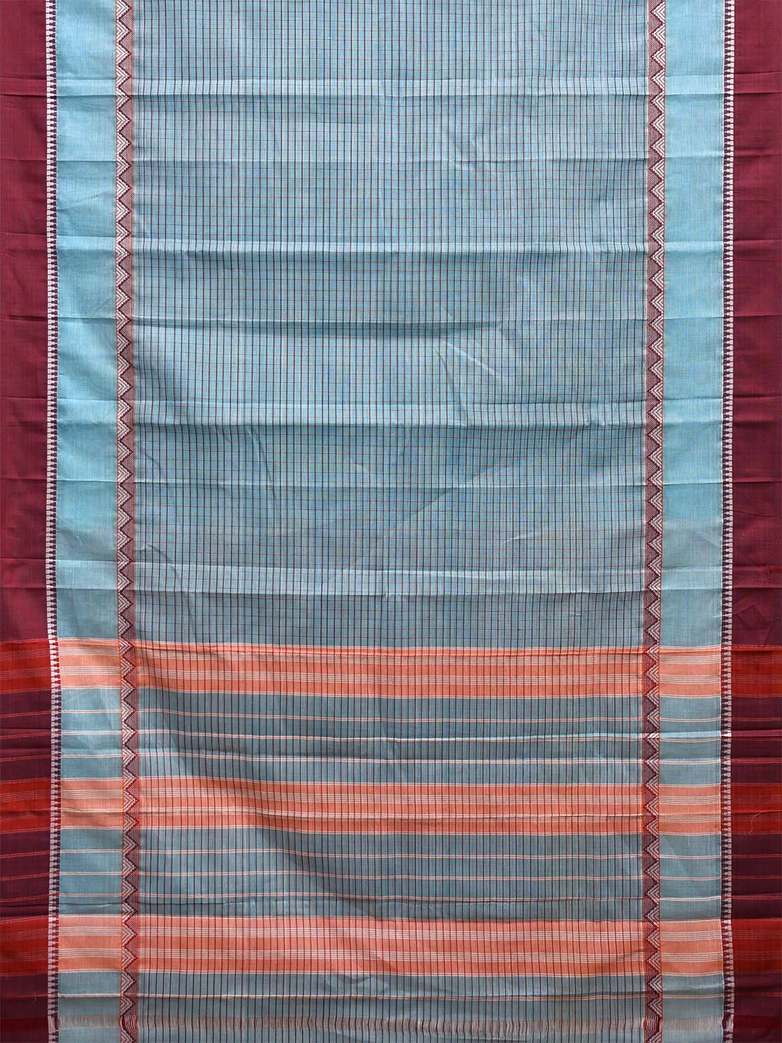 Light Blue and Maroon Narayanpet Cotton Saree with Strips Design No Blouse np1078