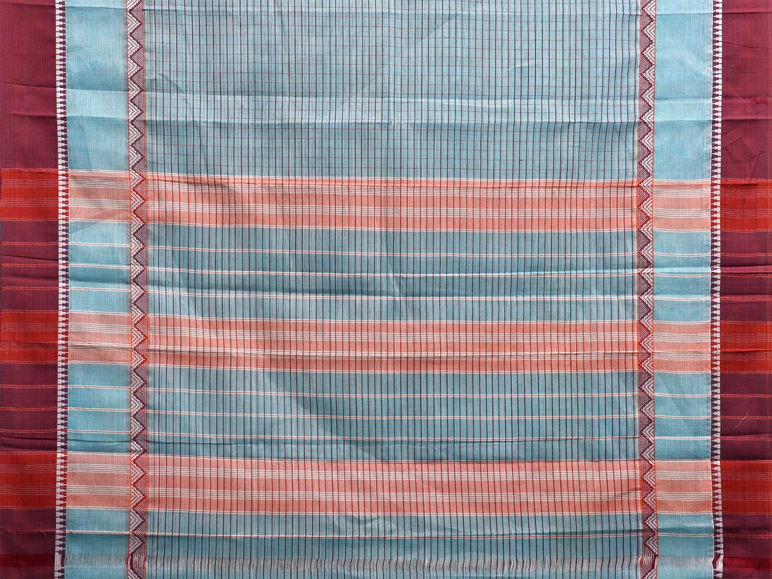 Light Blue and Maroon Narayanpet Cotton Saree with Strips Design No Blouse np1078