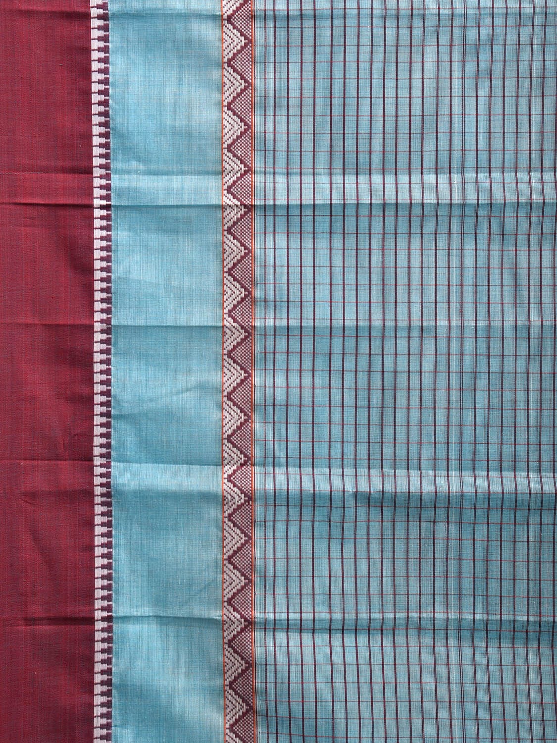 Light Blue and Maroon Narayanpet Cotton Saree with Strips Design No Blouse np1078