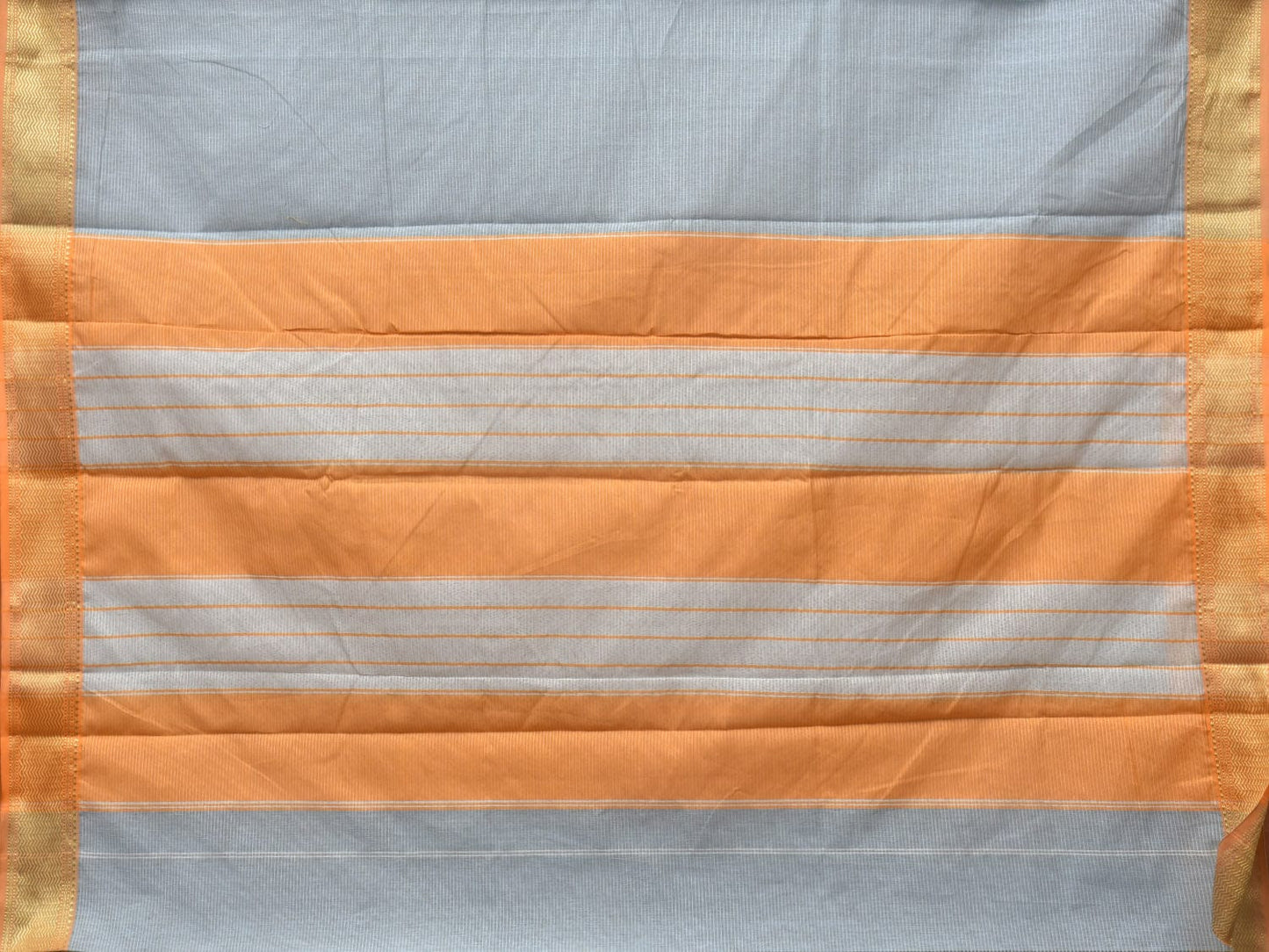 Light Blue and Mustard Bamboo Cotton Saree with Strips Design No Blouse bc0223