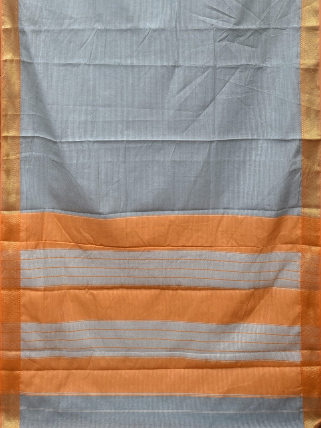 Light Blue and Mustard Bamboo Cotton Saree with Strips Design No Blouse bc0223