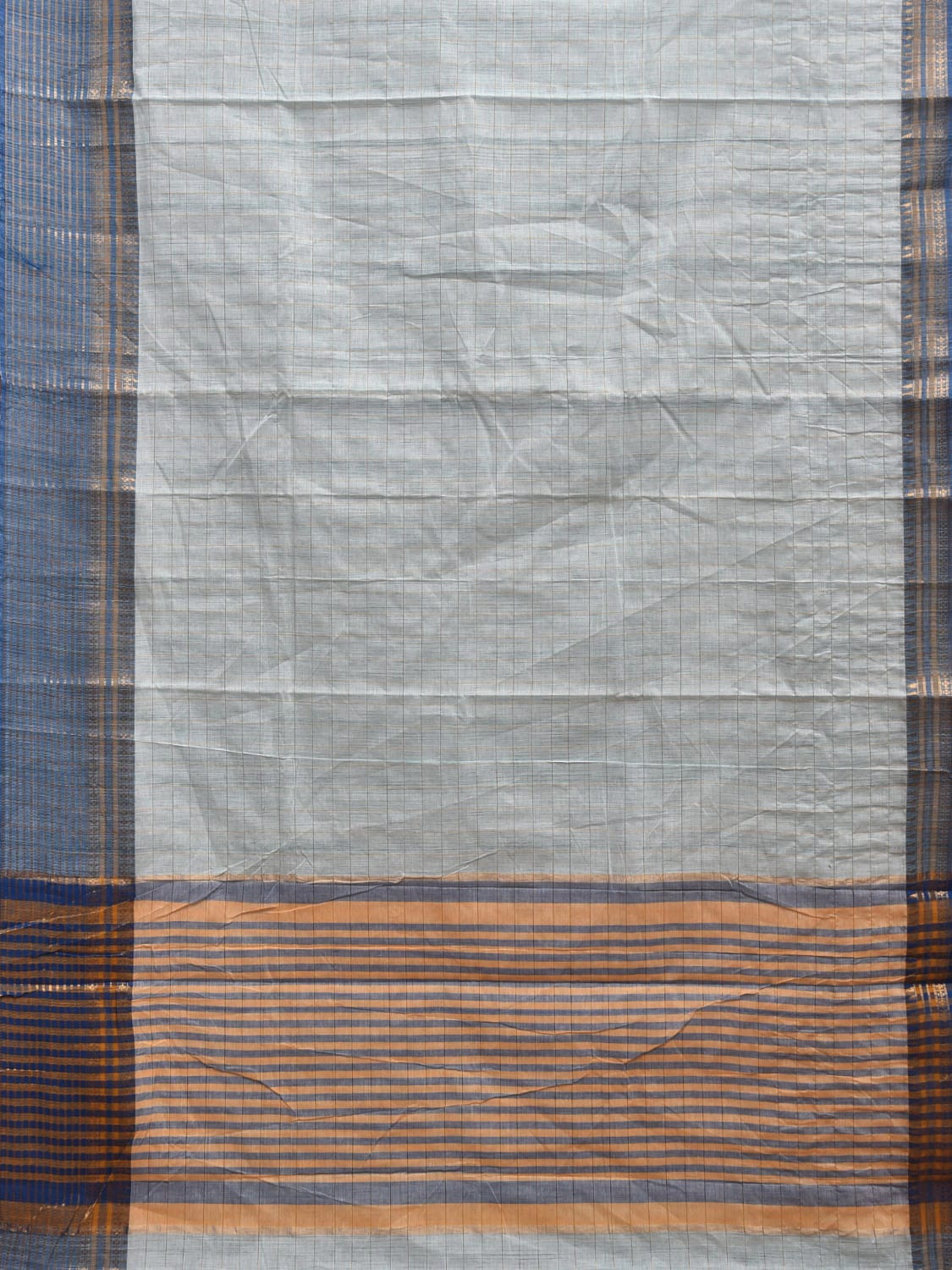 Light Blue and Mustard Kanchipuram Cotton Handloom Saree with Strips Design k0547