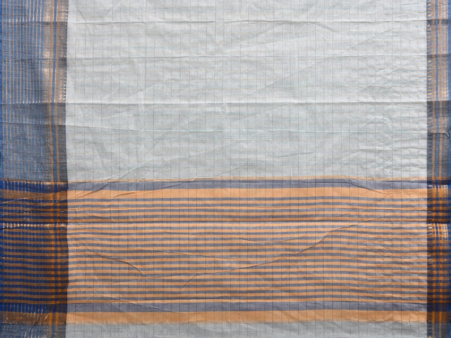 Light Blue and Mustard Kanchipuram Cotton Handloom Saree with Strips Design k0547