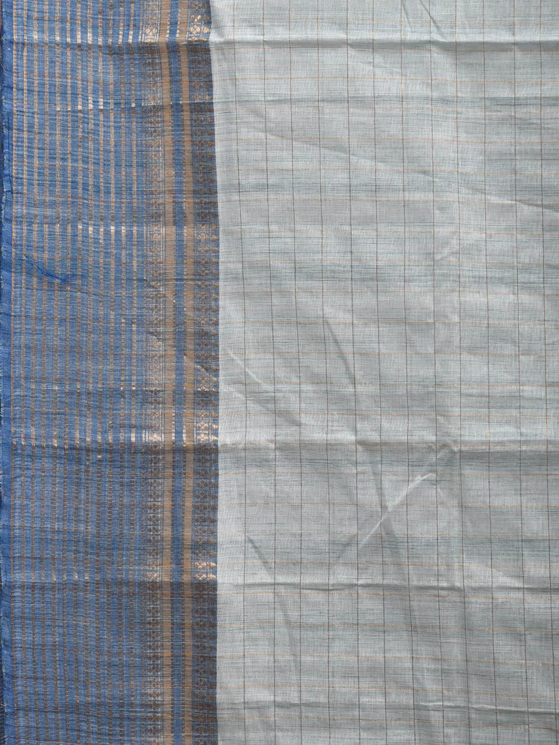 Light Blue and Mustard Kanchipuram Cotton Handloom Saree with Strips Design k0547