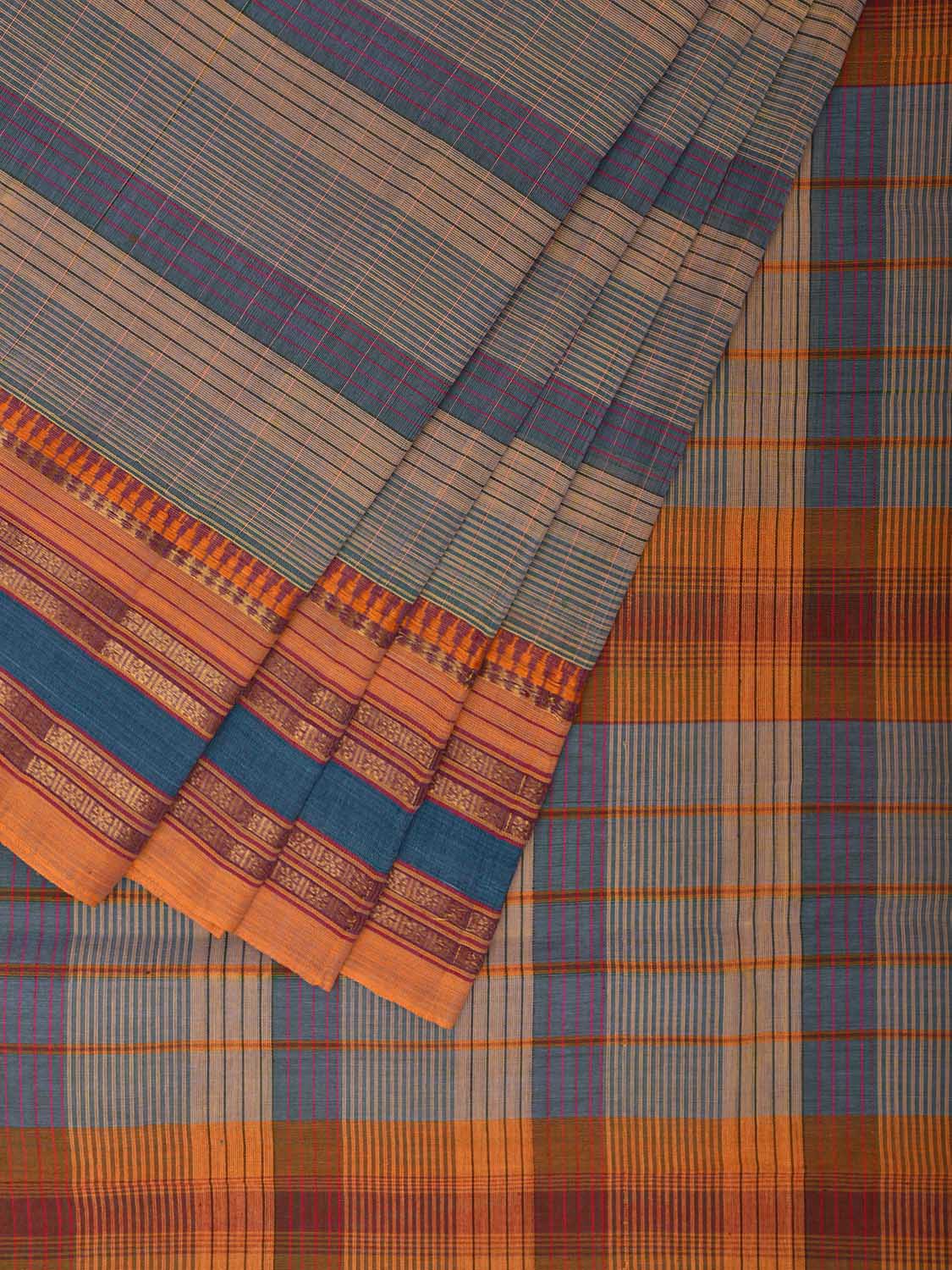 Light Blue and Mustard Narayanpet Cotton Saree with Strips Design No Blouse np1080