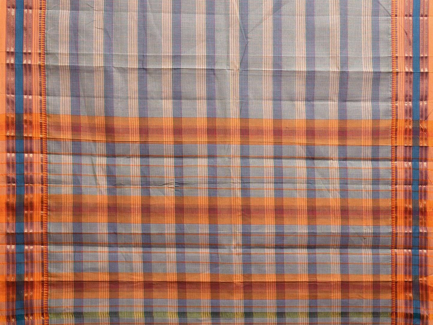 Light Blue and Mustard Narayanpet Cotton Saree with Strips Design No Blouse np1080