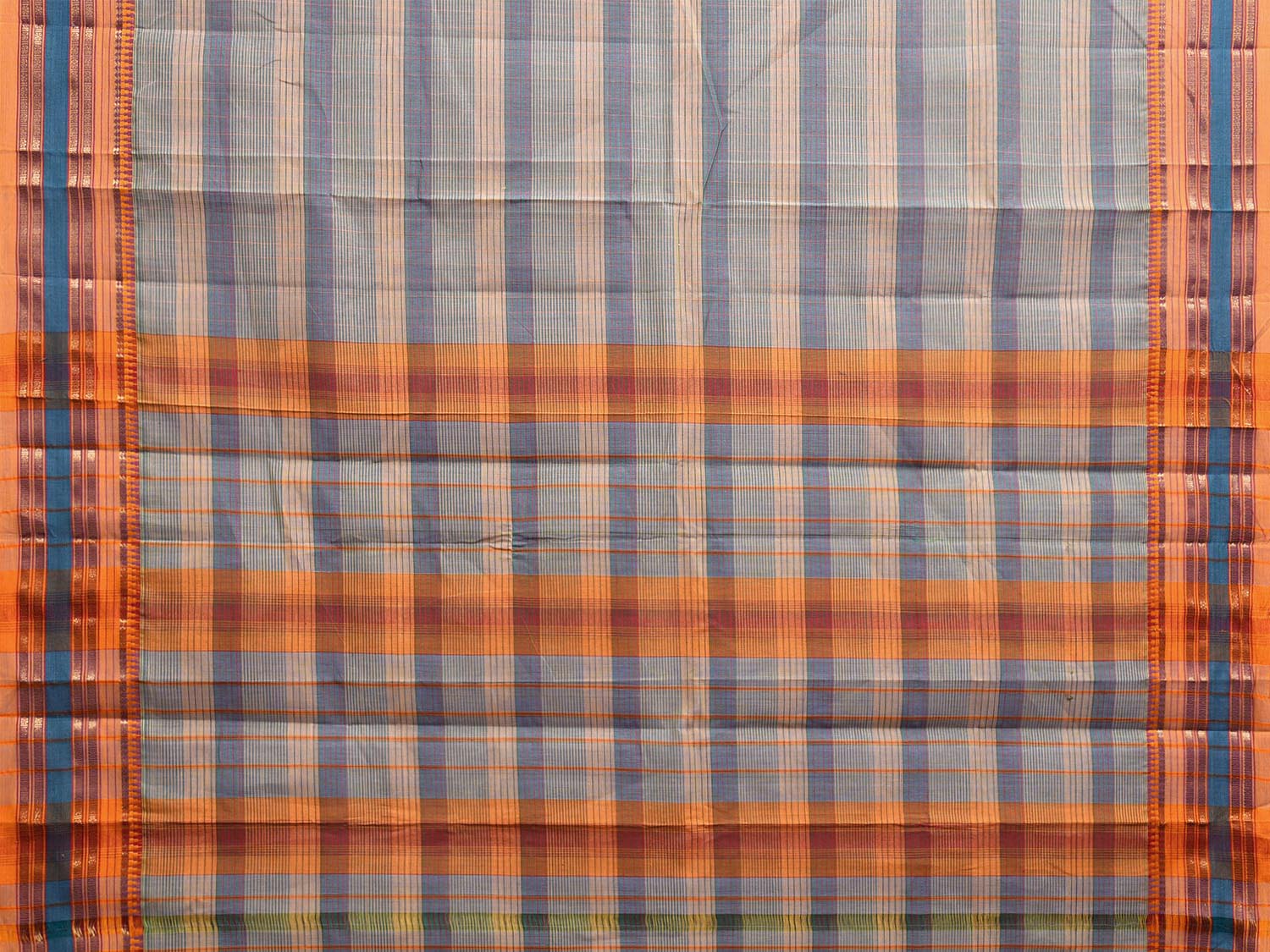 Light Blue and Mustard Narayanpet Cotton Saree with Strips Design No Blouse np1080