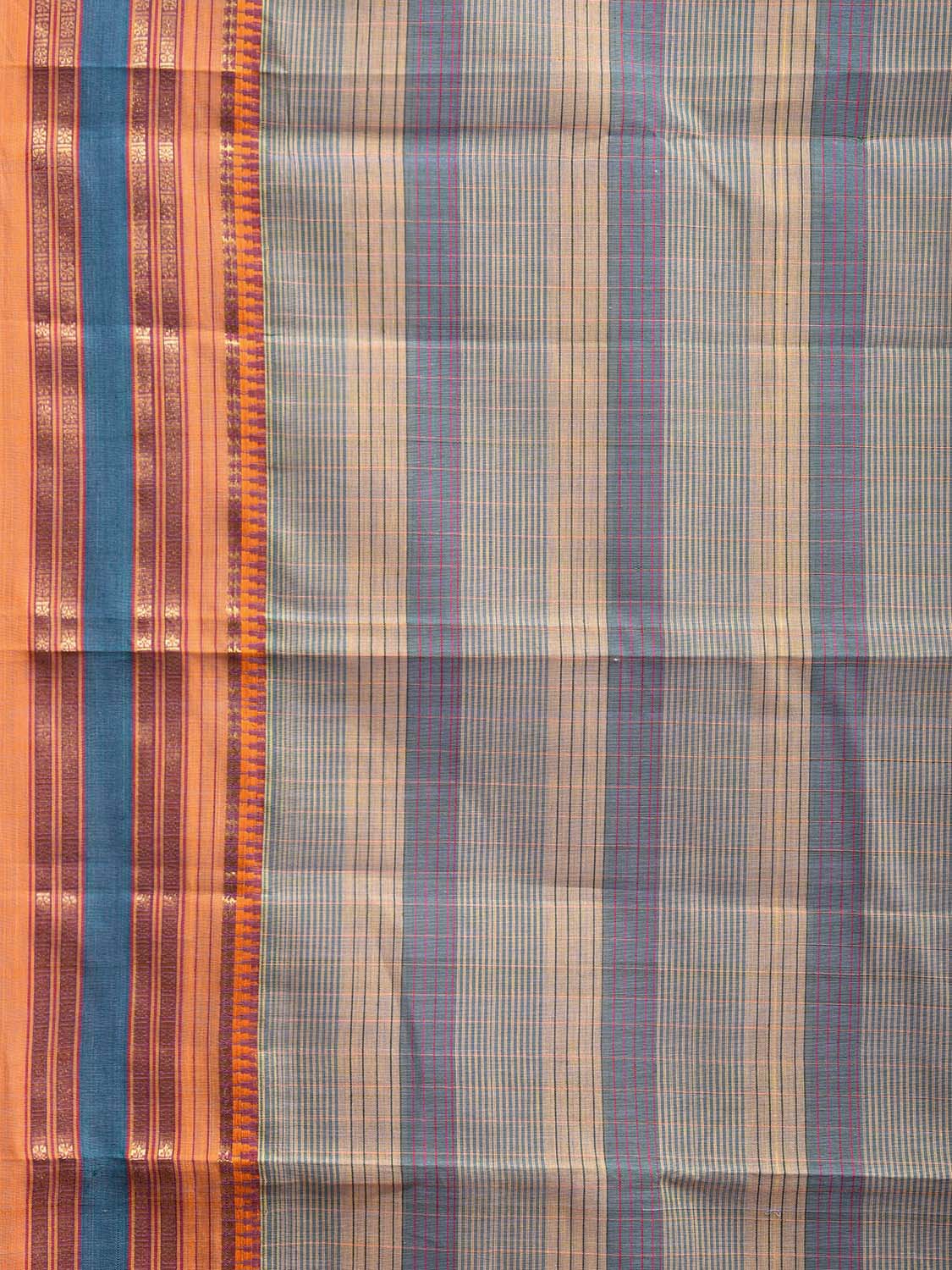 Light Blue and Mustard Narayanpet Cotton Saree with Strips Design No Blouse np1080