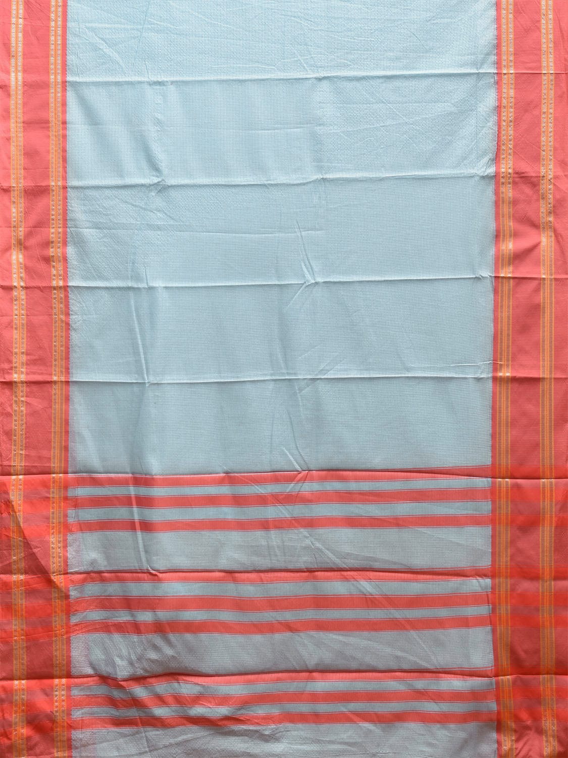 Light Blue and Peach Bamboo Cotton Saree with Small Checks Design No Blouse bc0629