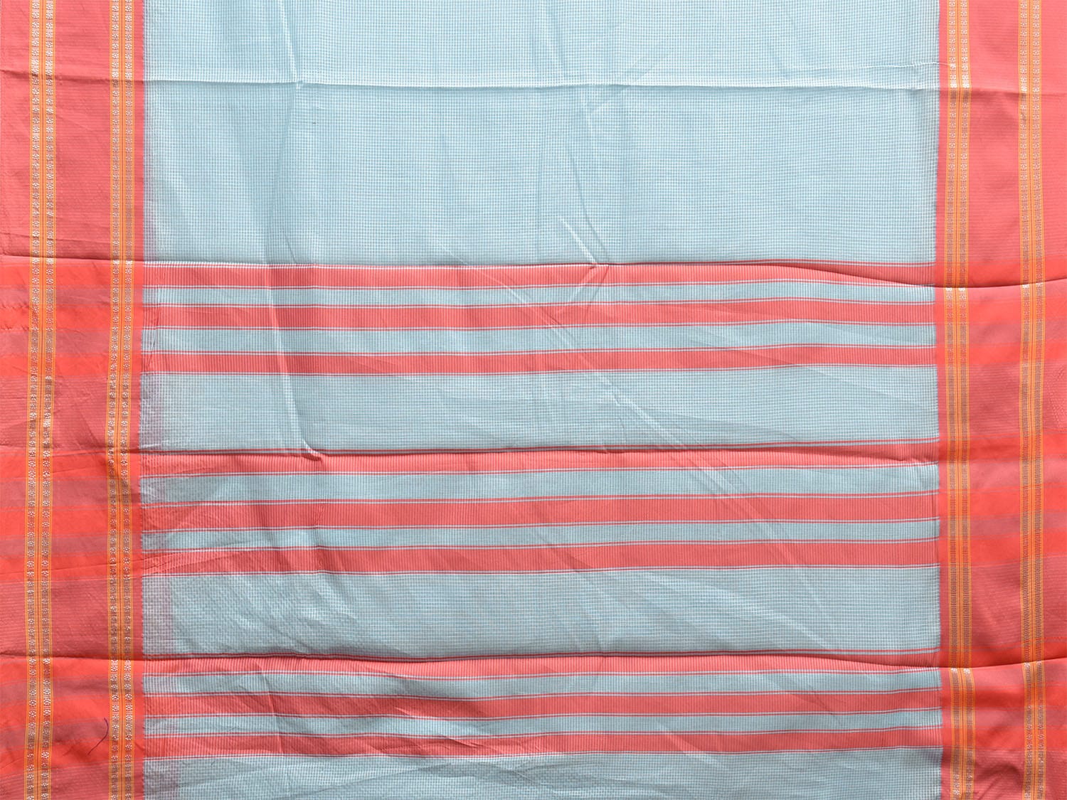 Light Blue and Peach Bamboo Cotton Saree with Small Checks Design No Blouse bc0629