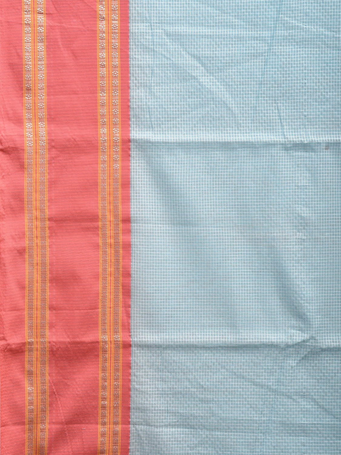 Light Blue and Peach Bamboo Cotton Saree with Small Checks Design No Blouse bc0629