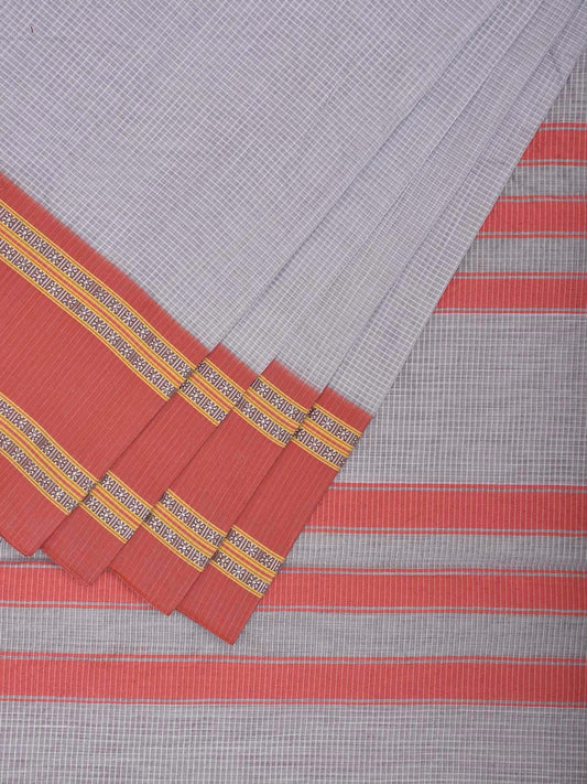 Light Blue and Peach Bamboo Cotton Saree with Small Checks Design No Blouse bc0791