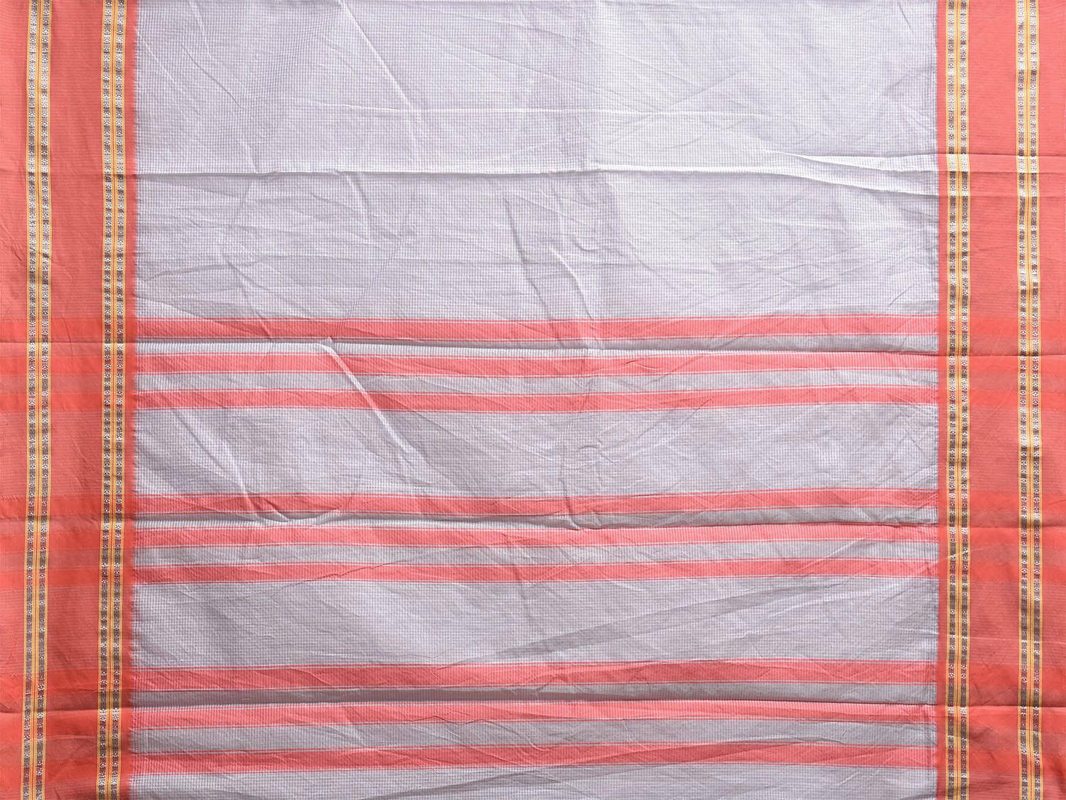 Light Blue and Peach Bamboo Cotton Saree with Small Checks Design No Blouse bc0791