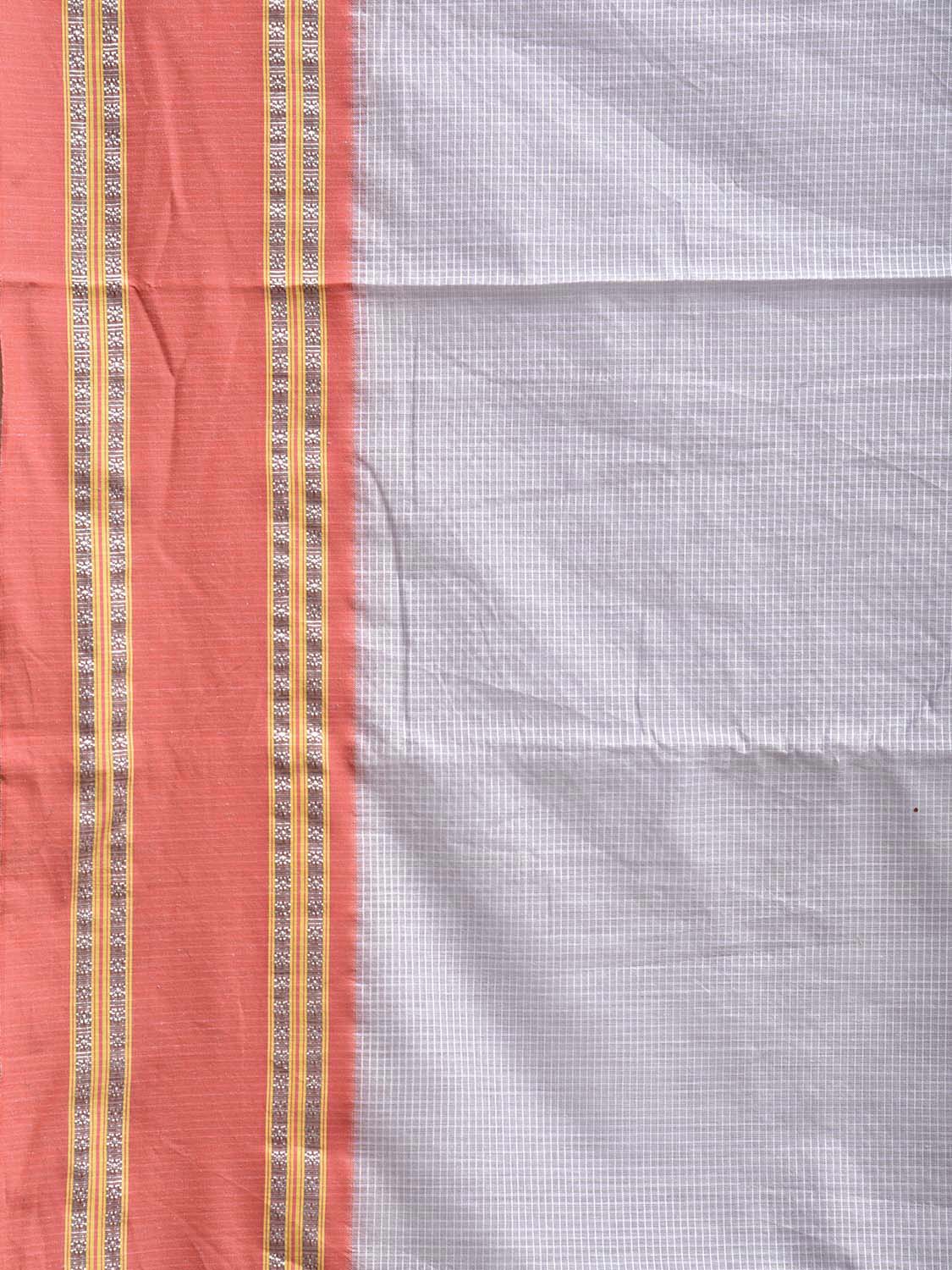 Light Blue and Peach Bamboo Cotton Saree with Small Checks Design No Blouse bc0791