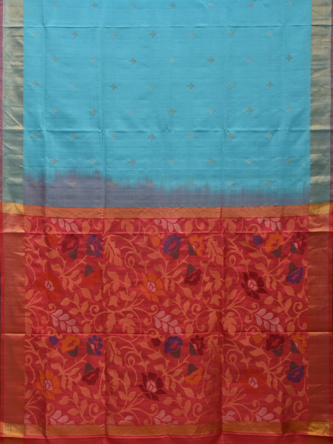 Light Blue and Peach Uppada Silk Handloom Saree with Floral Pallu Design u1945