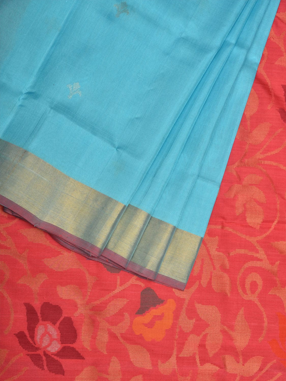 Light Blue and Peach Uppada Silk Handloom Saree with Floral Pallu Design u1945