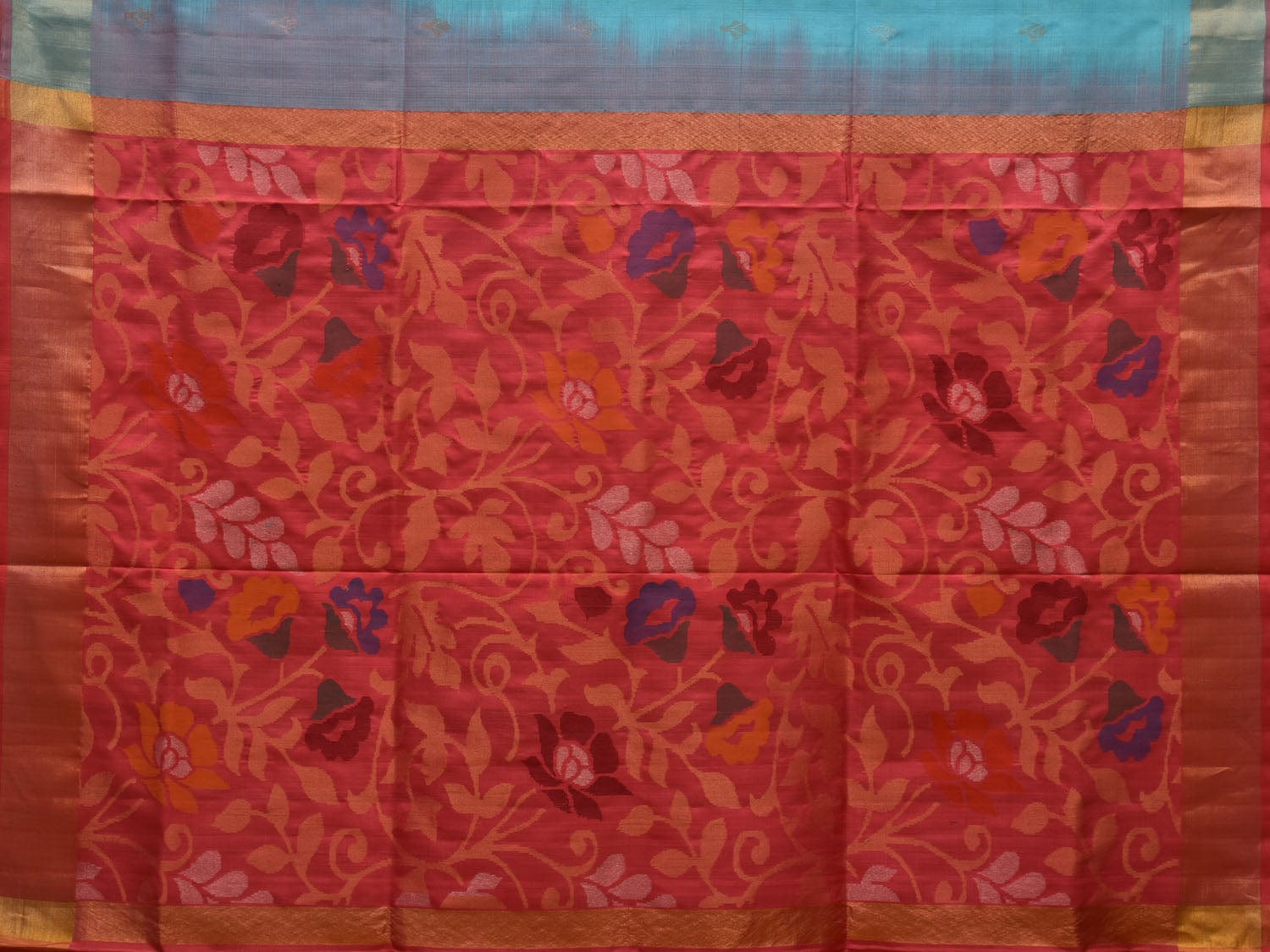 Light Blue and Peach Uppada Silk Handloom Saree with Floral Pallu Design u1945