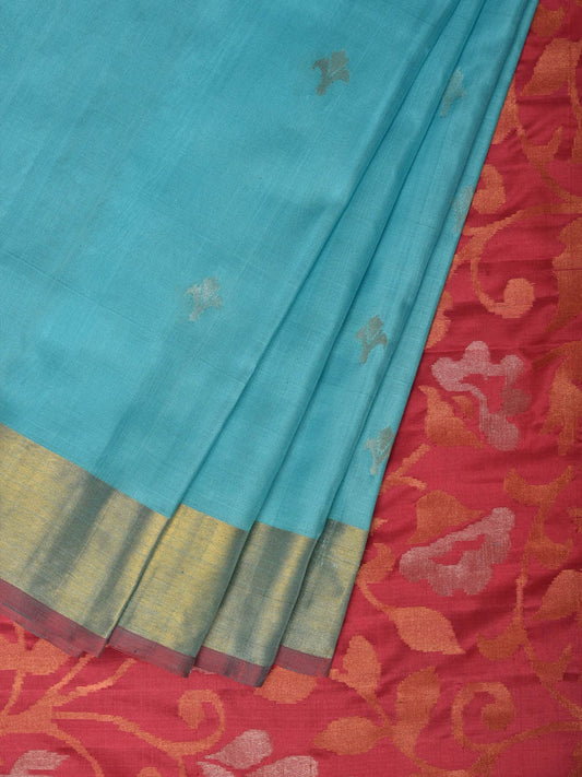 Light Blue and Peach Uppada Silk Handloom Saree with Floral Pallu Design u1964