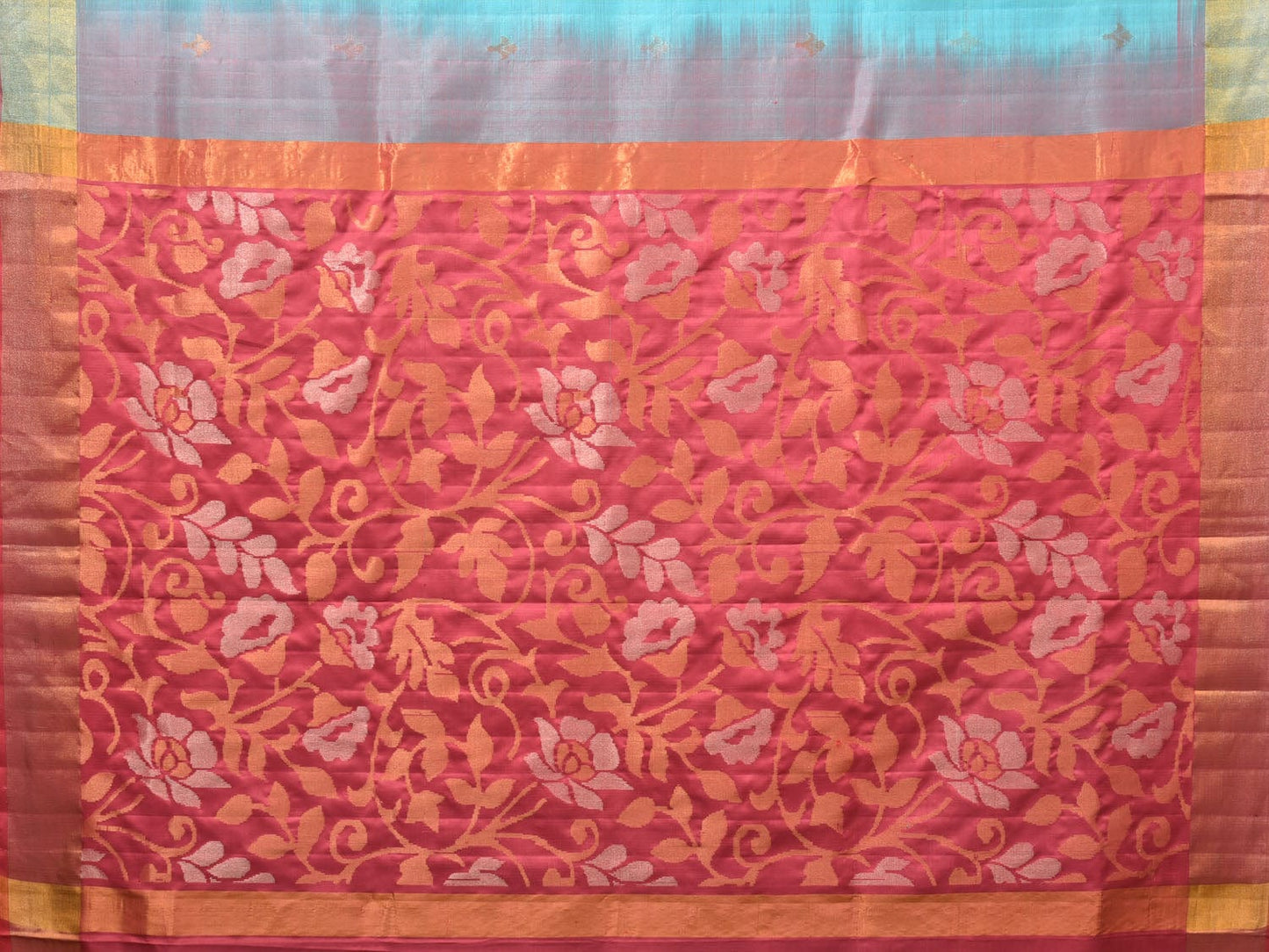 Light Blue and Peach Uppada Silk Handloom Saree with Floral Pallu Design u1964