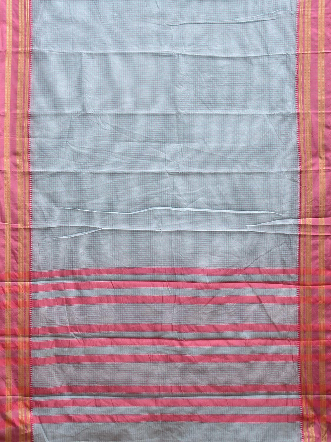 Light Blue and Pink Bamboo Cotton Saree with Checks Design No Blouse bc0671