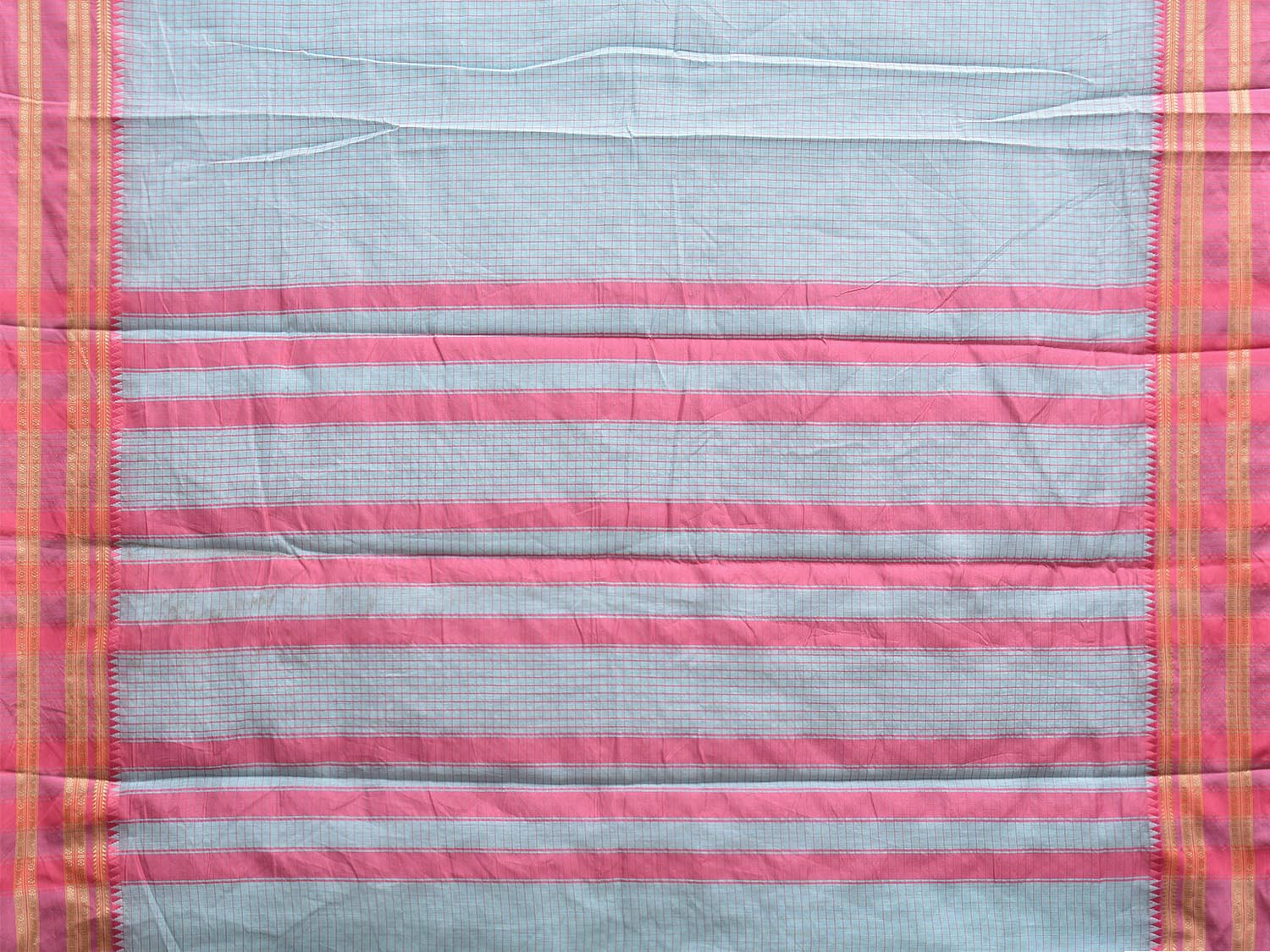 Light Blue and Pink Bamboo Cotton Saree with Checks Design No Blouse bc0671