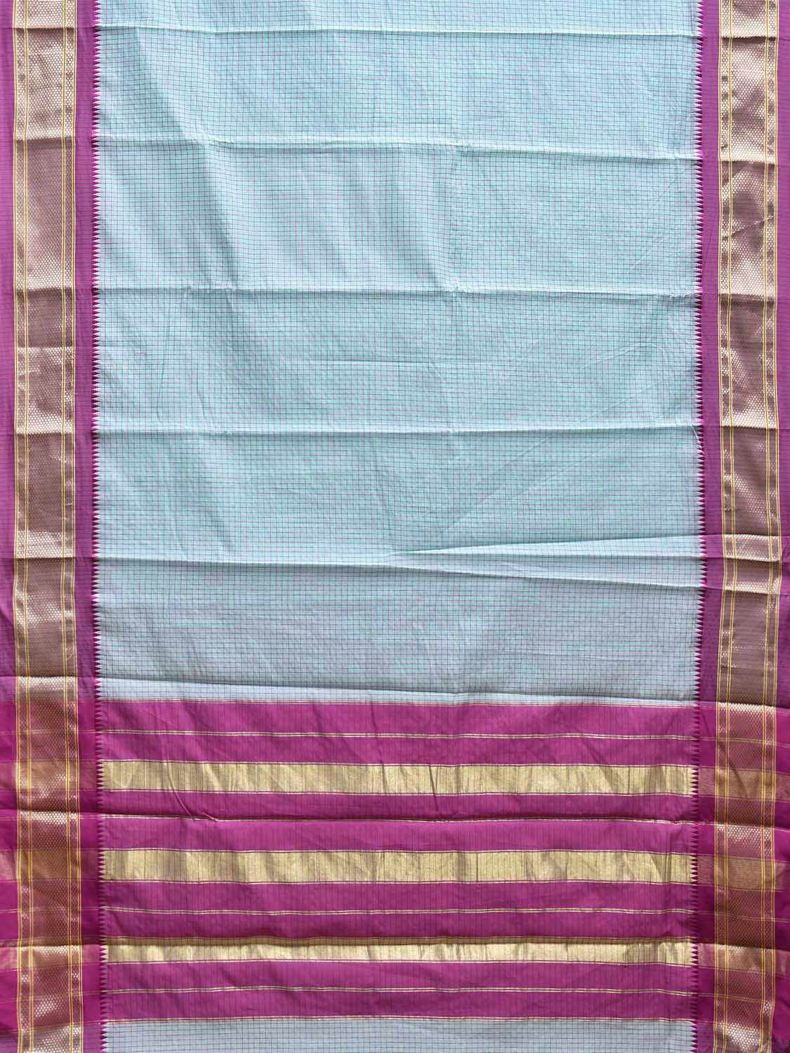 Light Blue and Purple Bamboo Cotton Saree with Checks Design No Blouse bc0778