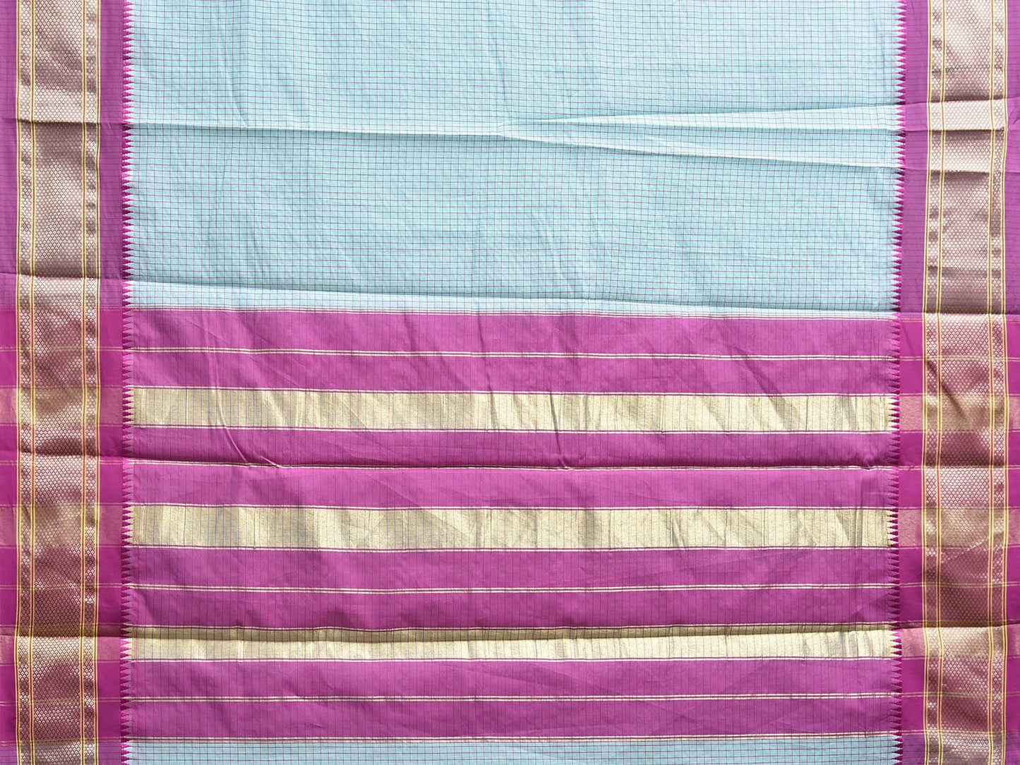 Light Blue and Purple Bamboo Cotton Saree with Checks Design No Blouse bc0778